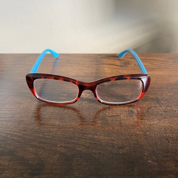 Women's Red Tortoise Shell with Blue Arms Eyeglasses Frames Only 50-16-140 mm - Picture 1 of 7